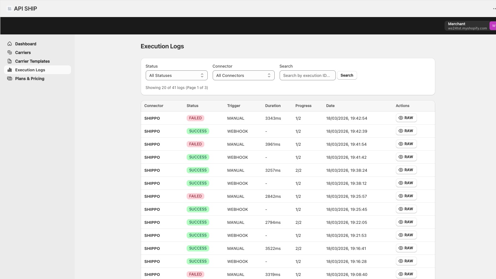 Execution logs